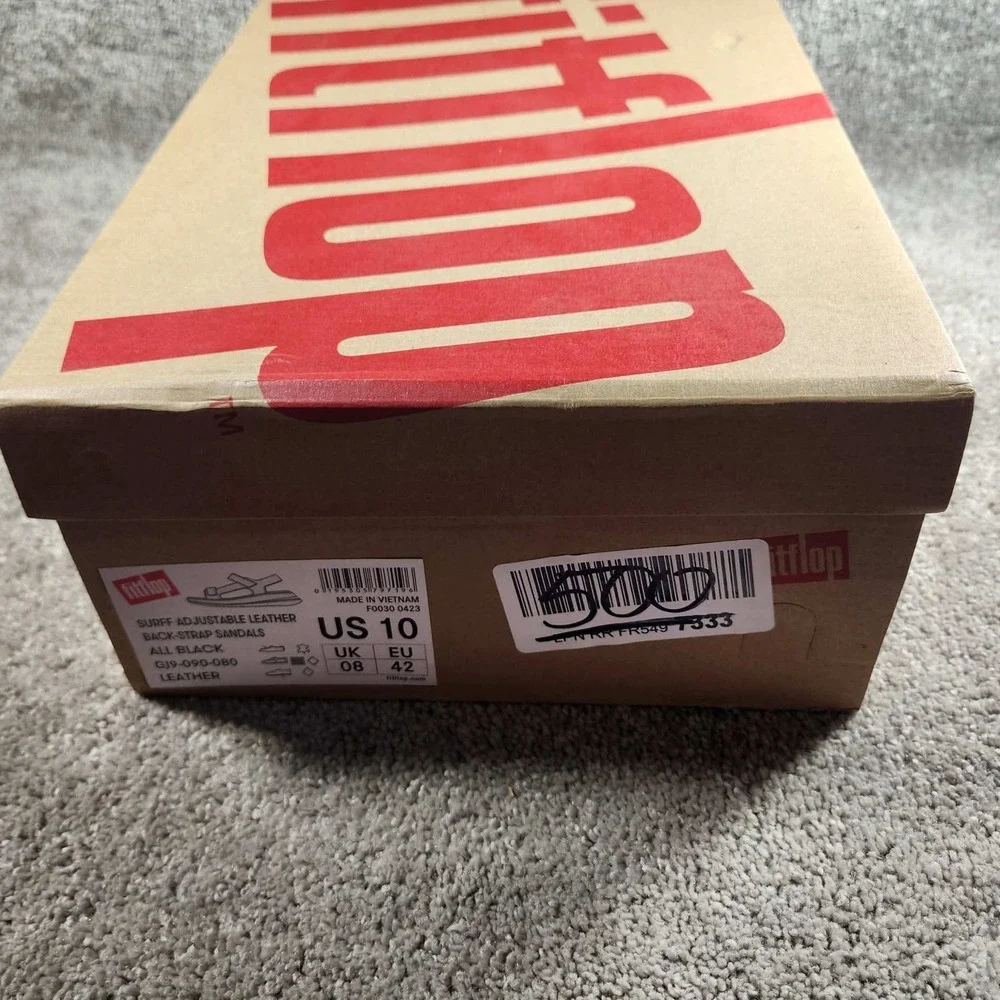 FitFlop Surff Adjustable Leather Back-Strap Sandals Black Womens 10